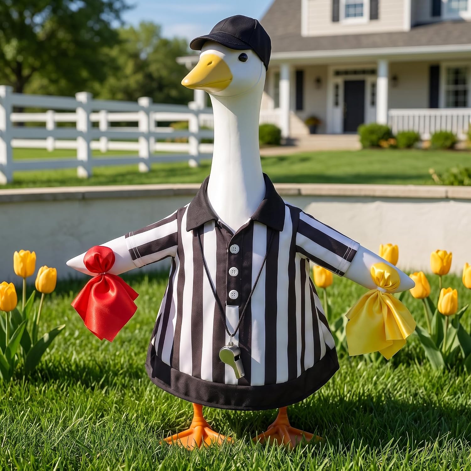 Referee Goose Outfit Porch for 23'' Cement Plastic Goose Referee Geese Costume for Football Outdoor Garden Patio Statue Match Decor